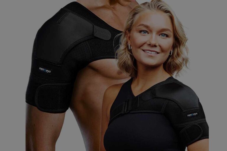 Woman and Man wearing brace for shoulder pain